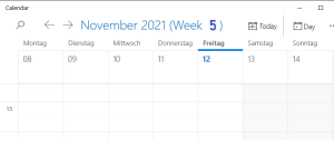 Screenshot of a calendar, saying Week 5